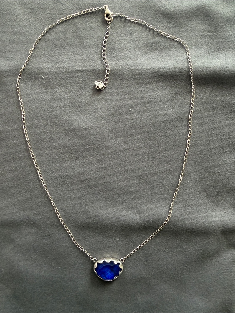 Silver Necklace with Deep Blue Pendant - Women's Jewelry